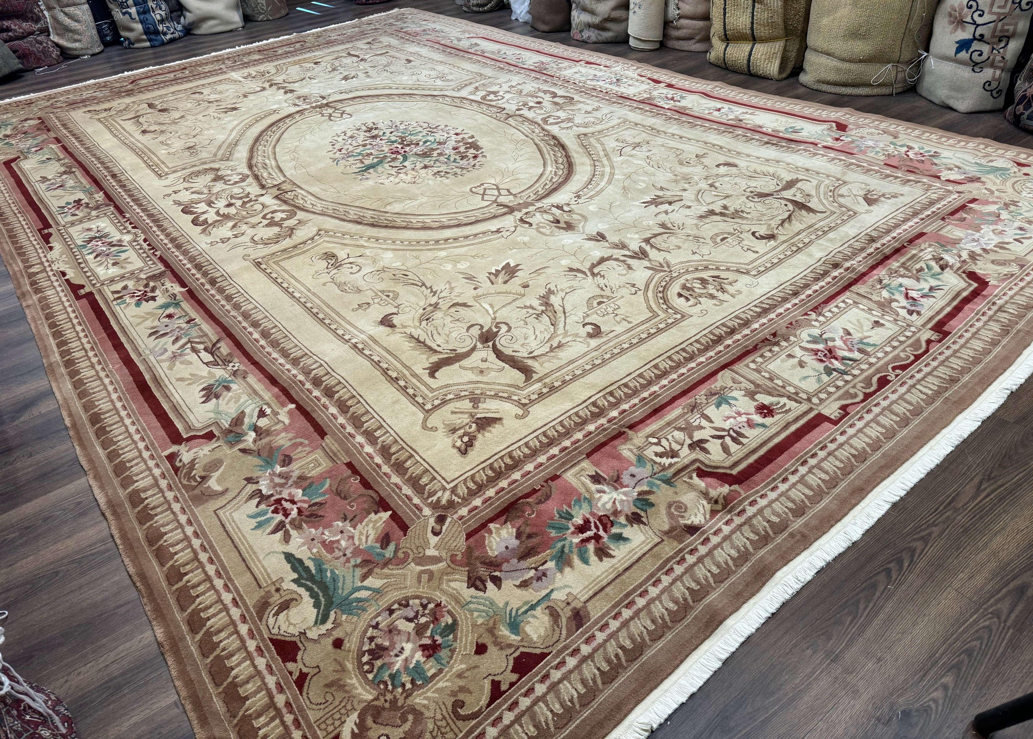 Palace Size Aubusson Rug 12x18, Extra Large, French European Carpet, Soft Wool Pile, Elegant by Jewel Rugs
