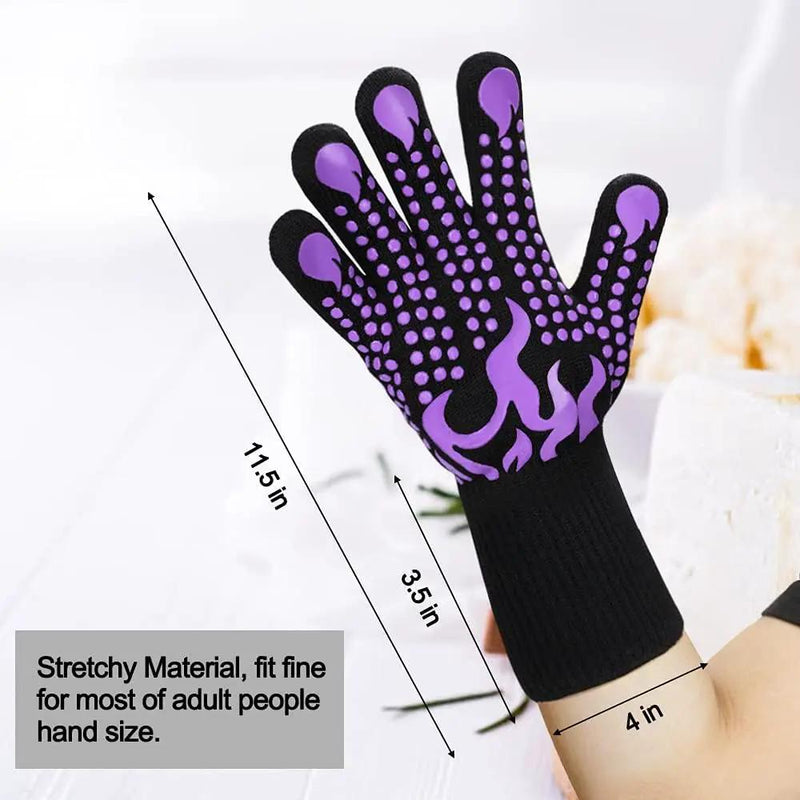 Comsmart BBQ Gloves, 1472 Degree F Heat Resistant Grilling Gloves Silicone Non-Slip Oven Gloves Long Kitchen Gloves for Barbecue, Cooking, Baking(Purple) by GreenHaven Gardens