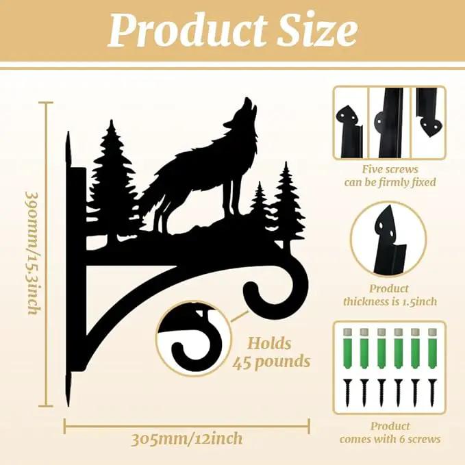 Peacoblue Iron Plant Hangers Hooks for Outdoor Indoor Hanging Plant Flower Fern Pots Lantern Bird Feeder,12"x15" Weather Resistant Metal Wall Holder for Porch Garden Farmhouse(Howling Wolf and Forest) by GreenHaven Gardens