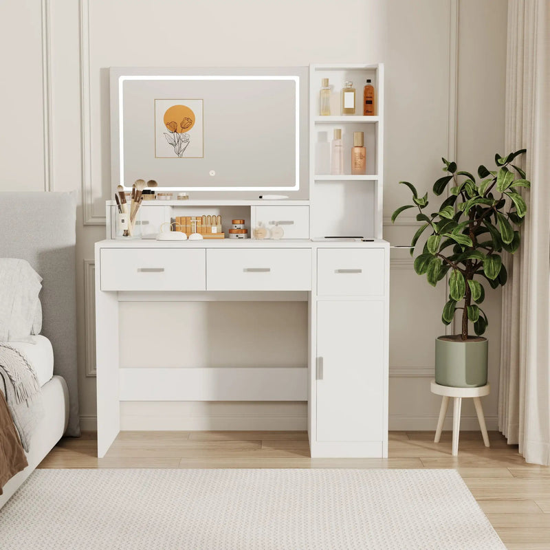40.95" Newly Designed Smart Mirror Dressing Table With Drawers And Storage Cabinet, Dressing Table With Dressing Pad For Bedroom, Dressing Room by Unique Piece Furniture