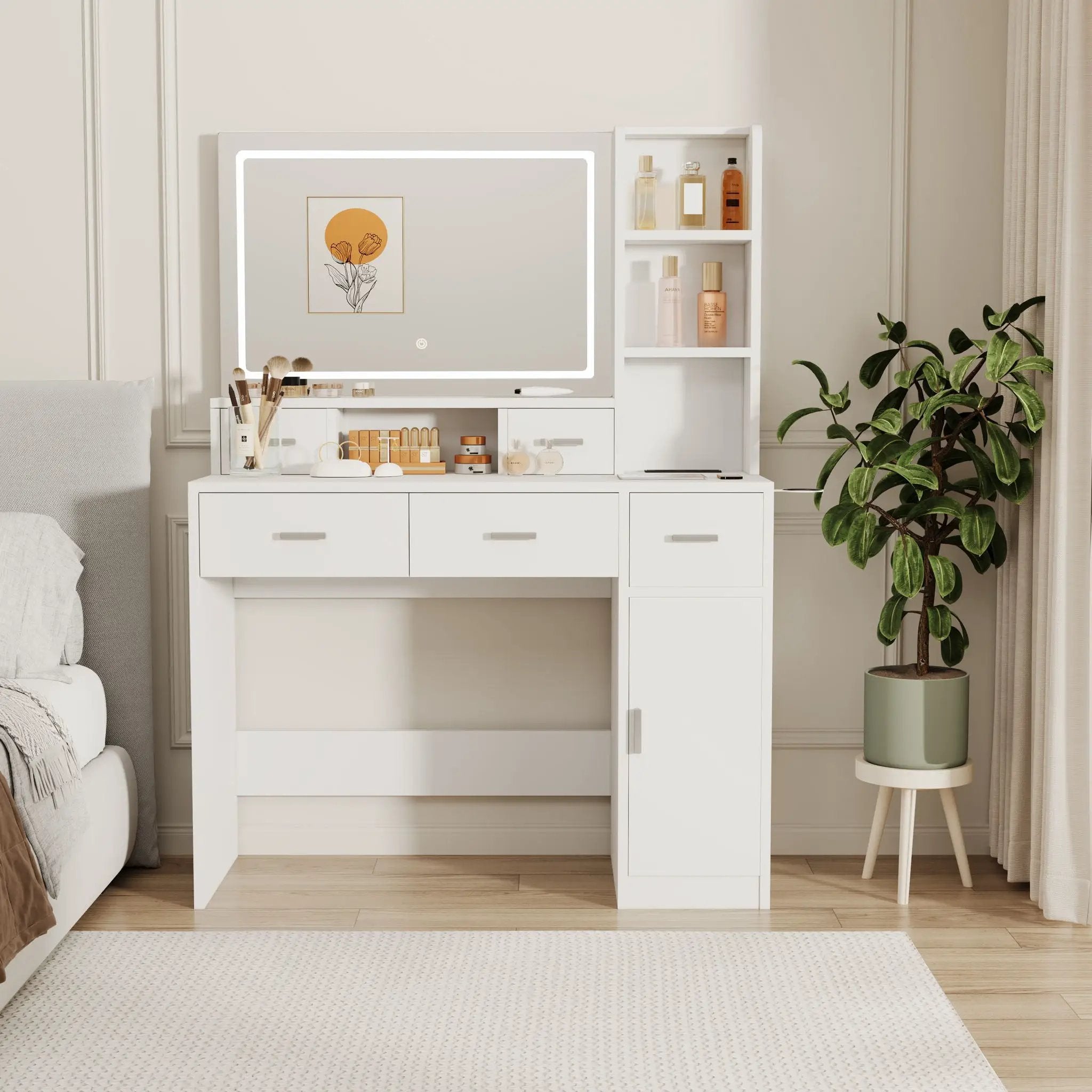 40.95" Newly Designed Smart Mirror Dressing Table With Drawers And Storage Cabinet, Dressing Table With Dressing Pad For Bedroom, Dressing Room by HouseOfZazla