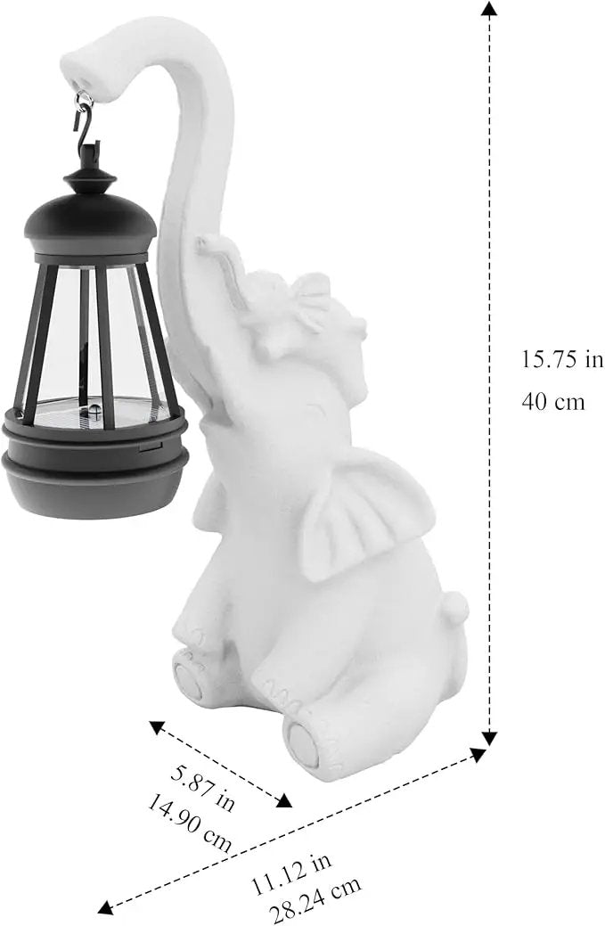 Statue Decoration, Figurine, Lawn Statue, Sculpture Ornament, Animal Figurine - Elephant Resin Statue with Lantern (Hand-JD Trunk-JD) by GreenHaven Gardens