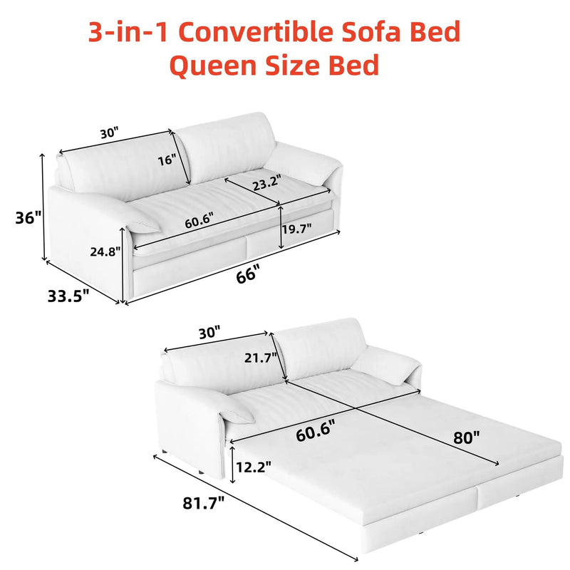 Queen Pull Out Sofa Bed, 3 In 1 Convertible Sleeper Sofa With Side Storage by HouseOfZazla