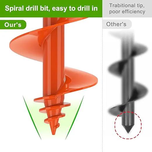 Auger Drill Bit for Planting 3 x 24'', Threaded Garden Auger Post Hole Digger, Spiral Drill Earth Dirt Augers for Bulb, Vegetables, Fence Posts and Umbrella Holes, Fits in 3/8” Drill Chuck by GreenHaven Gardens