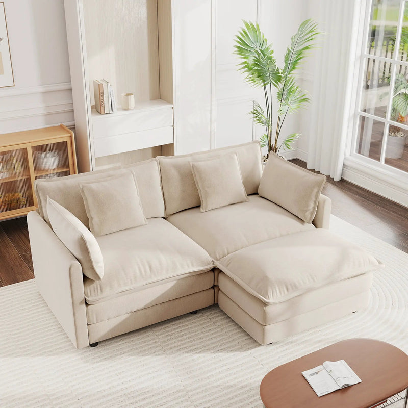 Chenille Two-Seater Sofa with 1 Footrest, 2 Seater L-Shaped Sectional with Ottoman by HouseOfZazla