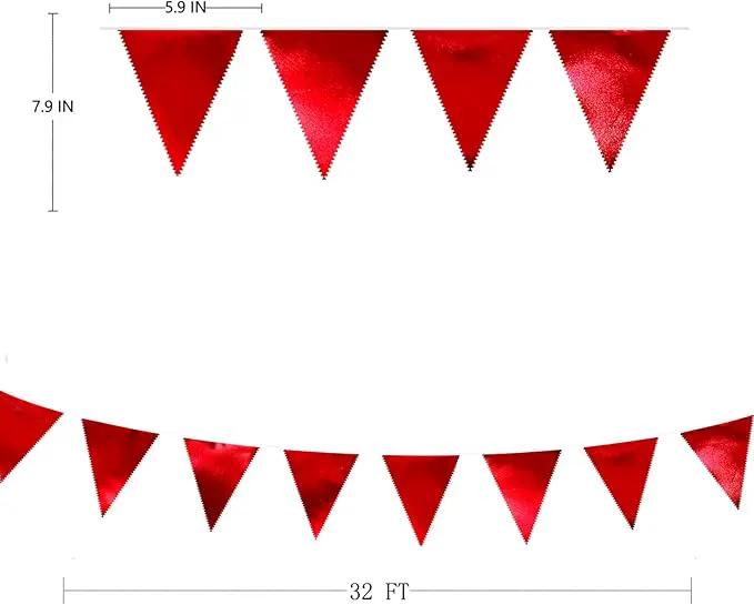 Red Party Decorations Triangle Pennant Banner Flag Dark Red Metallic Fabric Bunting Garland for Graduation Wedding Bridal Shower Birthday Anniversary Holiday Valentines Retirement Party Supplies by GreenHaven Gardens
