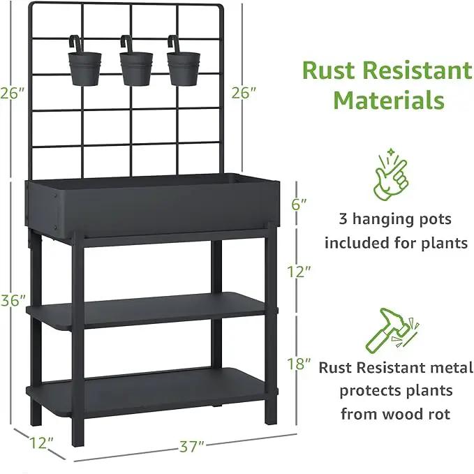 Metal Raised Garden Bed with Trellis, Elevated Planter Box with Legs for Outdoor Patio, Iron Standing Garden Box for Vegetables, Herbs, Flowers, Climbing Plants by GreenHaven Gardens