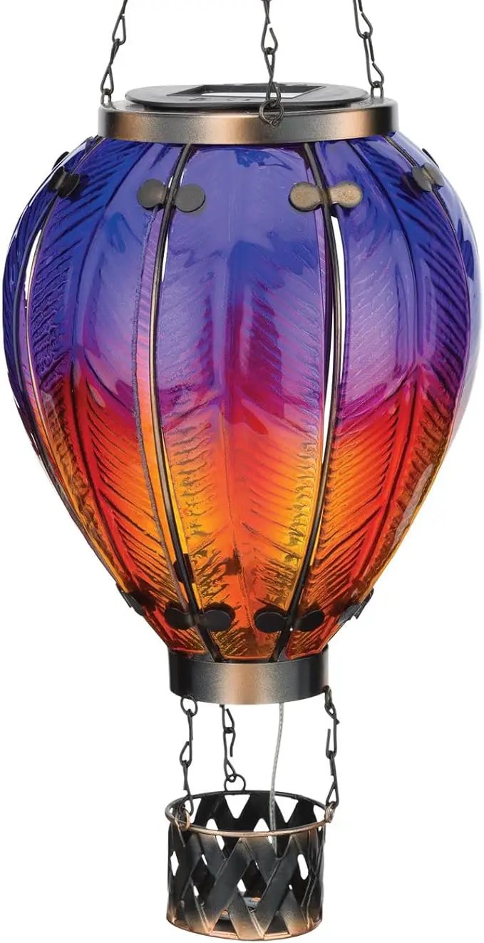 Regal Art & Gift Hot Air Balloon Solar Lantern – Hanging Solar-Powered LED Lights, Waterproof Portable Decorative Outdoor Lamp Made of Metal & Glass for Garden, Patios & Pathway – Purple (Large) by GreenHaven Gardens
