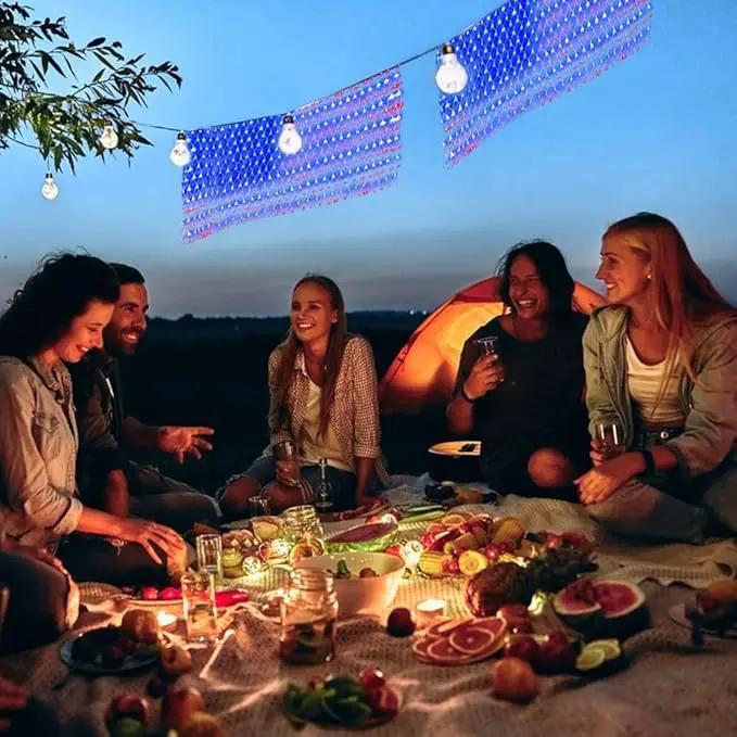 MUYUN American Flag Lights Solar Powered&Plug-in, 420LED Flag Net Light with Remote, 8 Modes Fairy String Light for Christmas Decorations Party Home Decor July 4th Independence Day by GreenHaven Gardens