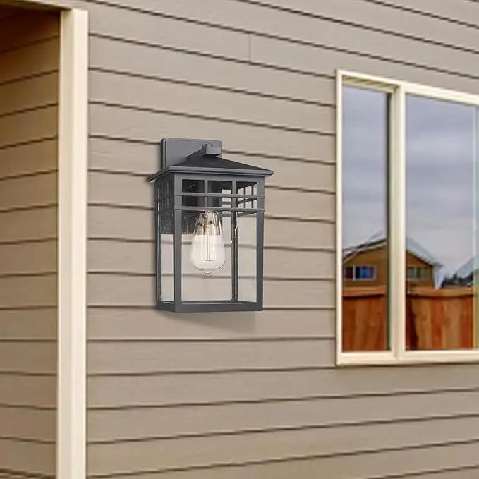 Outdoor Light Fixture Wall Mount, Modern Exterior Lights Fixture Wall Sconces with Seeded Glass for Front Porch, Farmhouse Rustic Waterproof Lantern Lamp in Black Finish for Home, Barn, Garage by GreenHaven Gardens