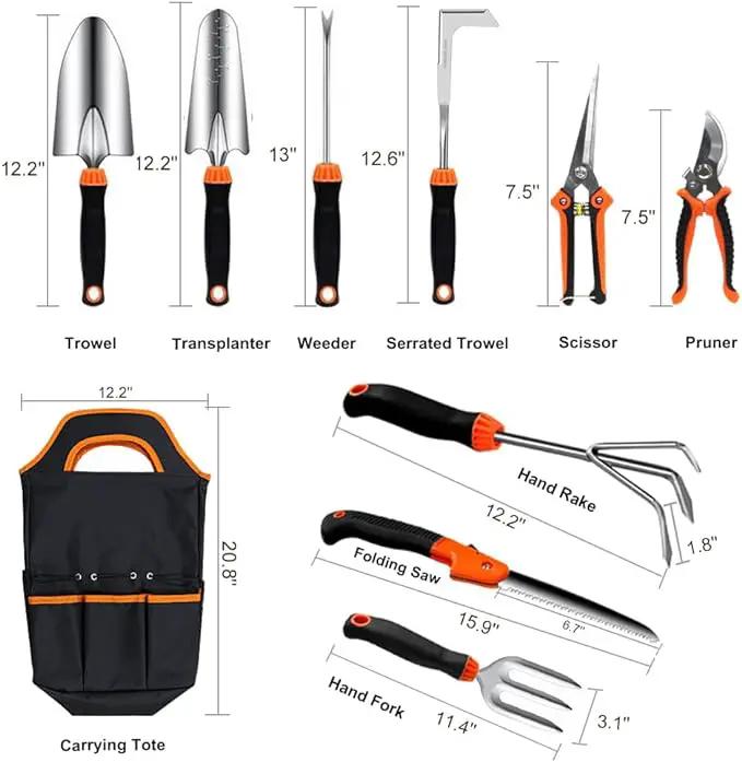 Garden Tool Set,10 PCS Stainless Steel Heavy Duty Gardening Tool Set with Soft Rubberized Non-Slip Ergonomic Handle Storage Tote Bag,Gardening Tool Set Gifts for Women and Men by GreenHaven Gardens