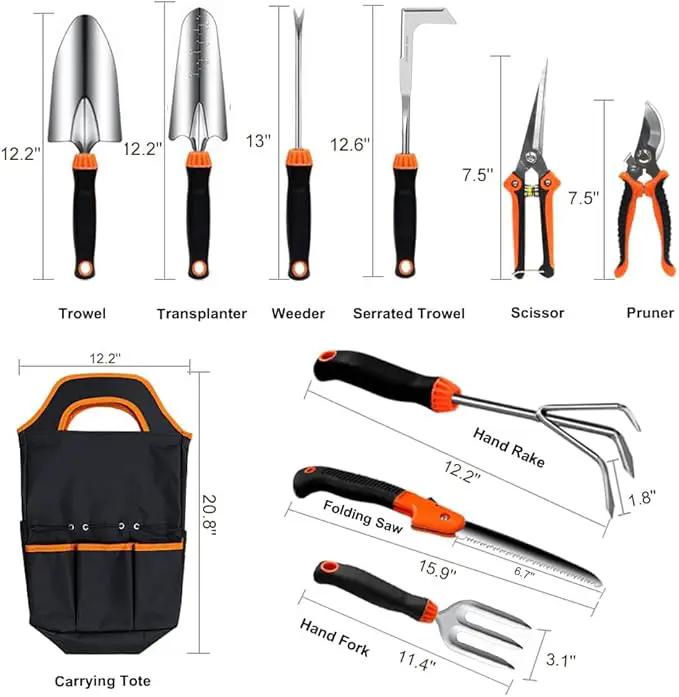 Garden Tool Set,10 PCS Stainless Steel Heavy Duty Gardening Tool Set with Soft Rubberized Non-Slip Ergonomic Handle Storage Tote Bag,Gardening Tool Set Gifts for Women and Men by GreenHaven Gardens