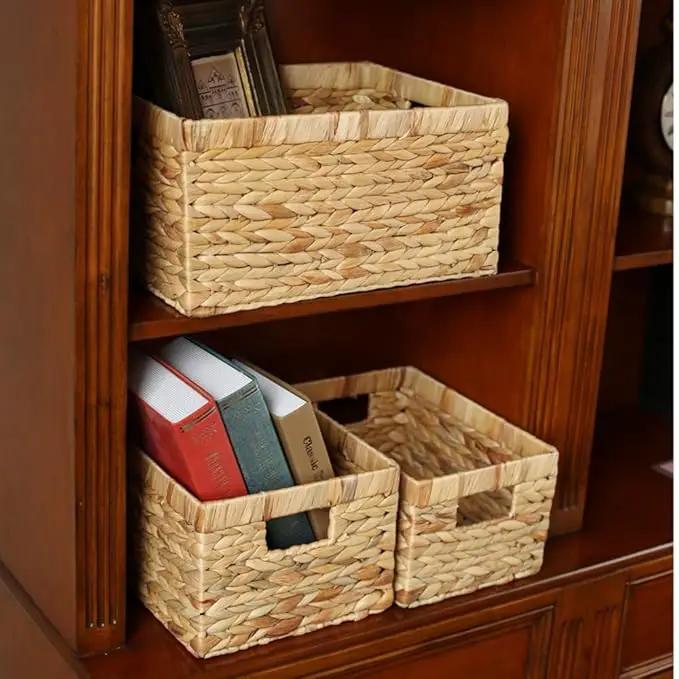 Woven Natural Water hyacinth Rectangular Storage Baskets with inside Handle,Kingwillow(Large) by GreenHaven Gardens