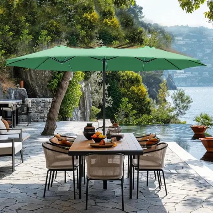 GREEN PARTY 15 ft Rectangle Patio Umbrella with Base Included, Double-Sided Table Umbrella with Crank, Large Outdoor Umbrellas for Patio Poolside Garden Backyard, Mint Green by GreenHaven Gardens