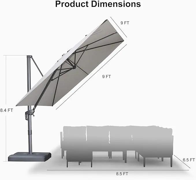 PURPLE LEAF 9 FT Cantilever Patio Umbrella Outdoor Aluminum Offset Square Umbrella with 3 Years Fade Resistance Recycled Fabric and 360-degree Rotation for Deck Pool Garden, Pebble Grey by GreenHaven Gardens