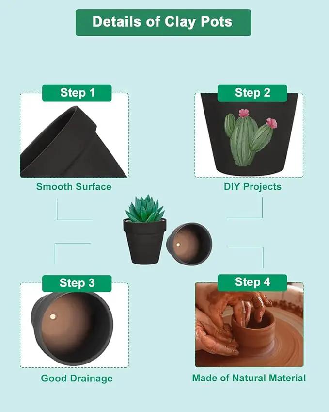 vensovo 48 Pcs Tiny Terracotta Pots - 2 inch Black Small Mini Clay Pots with Drainage Holes Flower Nursery Terra Cotta Pots for Indoor/Outdoor Succulent Plants, Crafts, Wedding Favor by GreenHaven Gardens