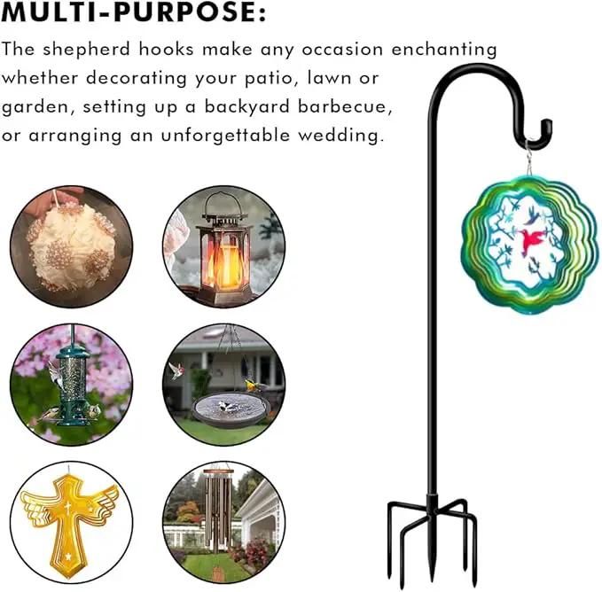 76 in Outdoor Shepherd Hooks for Hanging Plants, Garden Adjustable Heavy Duty Hummingbird Feeder Pole Stand Hanger with Stand for Solar Lantern Flower Baskets Wind Chimes, Black 1 Pack by GreenHaven Gardens