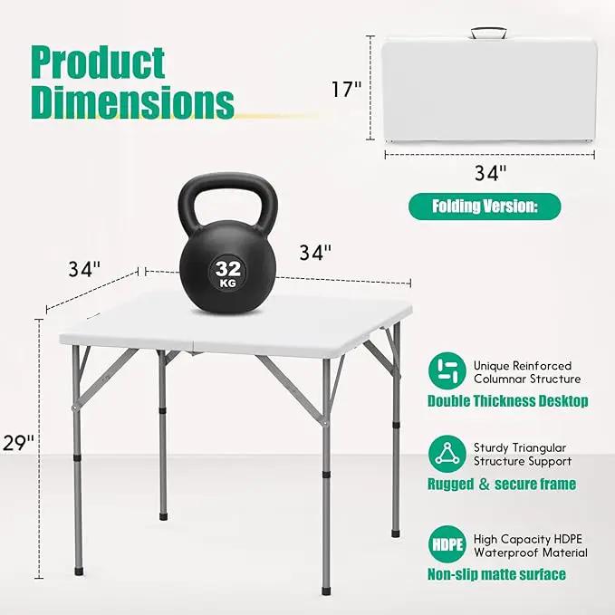 HLPB 34'' Square Folding Card Table, Fold-in-Half Portable Dining Table with Handle and Safety Lock, Foldable Plastic Dining Table Indoor Outdoor for Camping, Picnic and Party Event, White by GreenHaven Gardens
