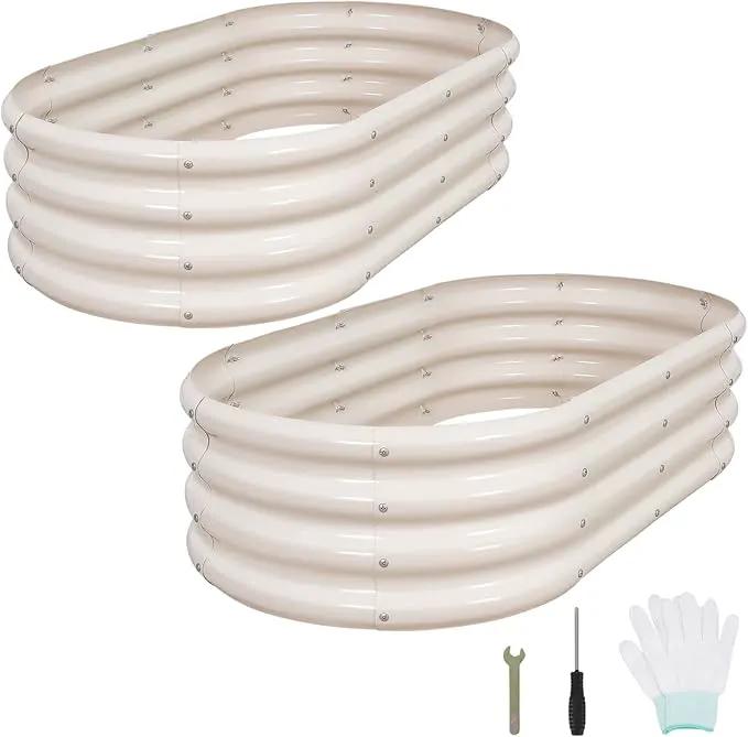 1MORE Galvanized Raised Garden Bed- Planter Garden Boxes Outdoor, Raised Beds for Gardening, 4x2x1ft Metal Garden Bed Kit for Vegetables Flower, Planter Raised Beds with Tools.White-2pack by GreenHaven Gardens