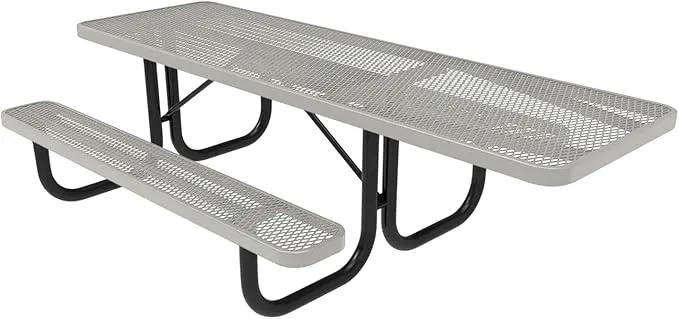 Coated Outdoor Furniture Heavy-Duty Portable ADA-Compliant Outdoor Picnic Table, Expanded Metal Patio Dining Furniture Made in America (8ft Rectangular, One-Side Handicap, Textured Grey) by GreenHaven Gardens