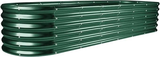 Land Guard 8×2×1.5ft Galvanized Raised Garden Bed Kit, Raised Garden Boxes Outdoor, Oval Metal Raised Garden Beds for Vegetables, Forest Green by GreenHaven Gardens