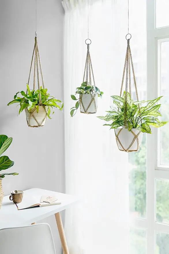 Dahey Macrame Plant Hanger Set of 3 with Hooks Indoor Hanging Planter Basket 35"/29"/23" Handmade Woven Cotton Rope Flower Pot Crochet Plant Holder Stand for Boho Home Decor No Tassels,Brown by GreenHaven Gardens