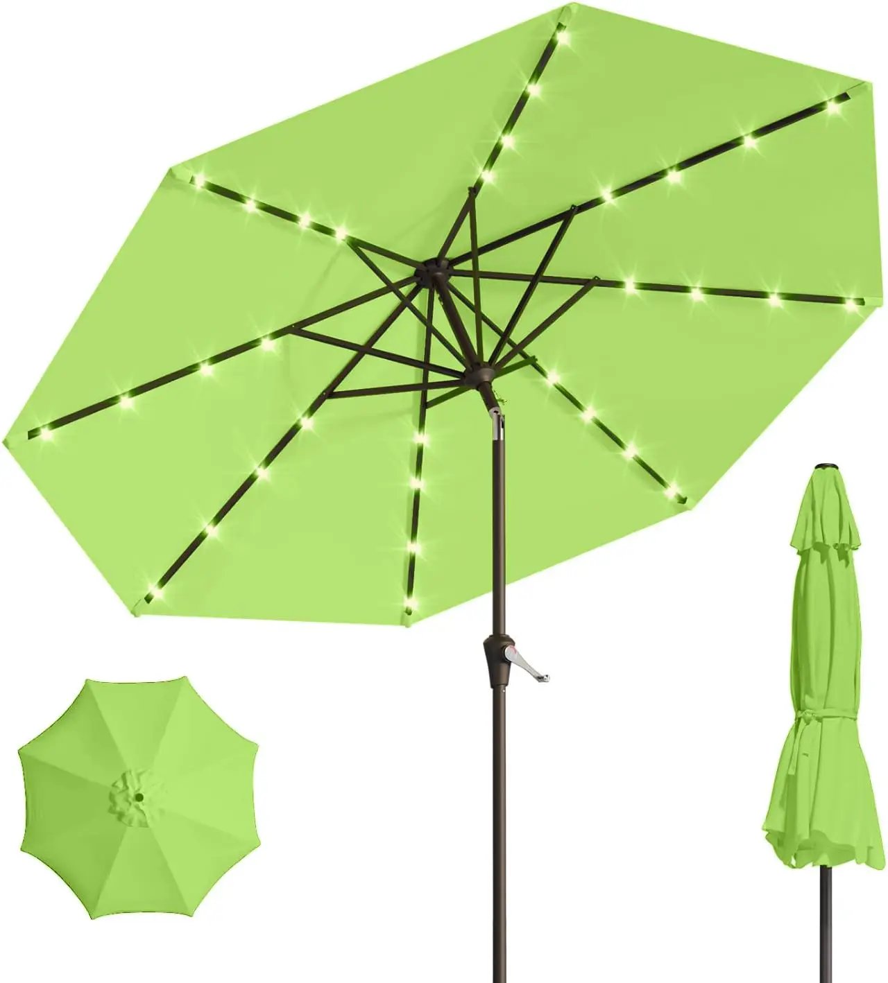 9FT Solar Umbrella 32 LED Lighted Patio Umbrella Table Market Umbrella w/Tilt and Crank, UV-Resistant Outdoor Umbrella for Pool, Garden, Deck, Apple Green by GreenHaven Gardens