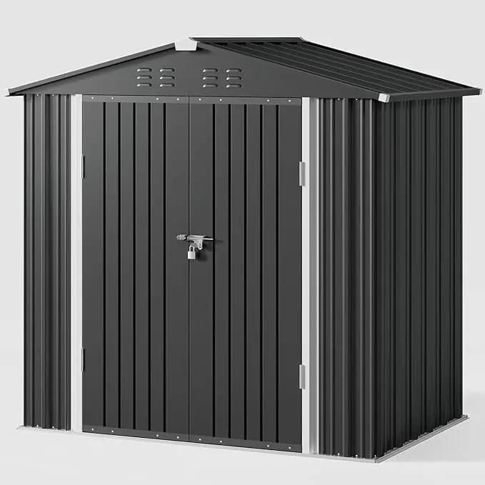 Gizoon Outdoor Storage Shed 6 x 4 FT, Galvanized Metal Garden Shed with Double Lockable Doors, Outdoor Storage Clearance for Backyard Patio Lawn-Dark Grey by GreenHaven Gardens