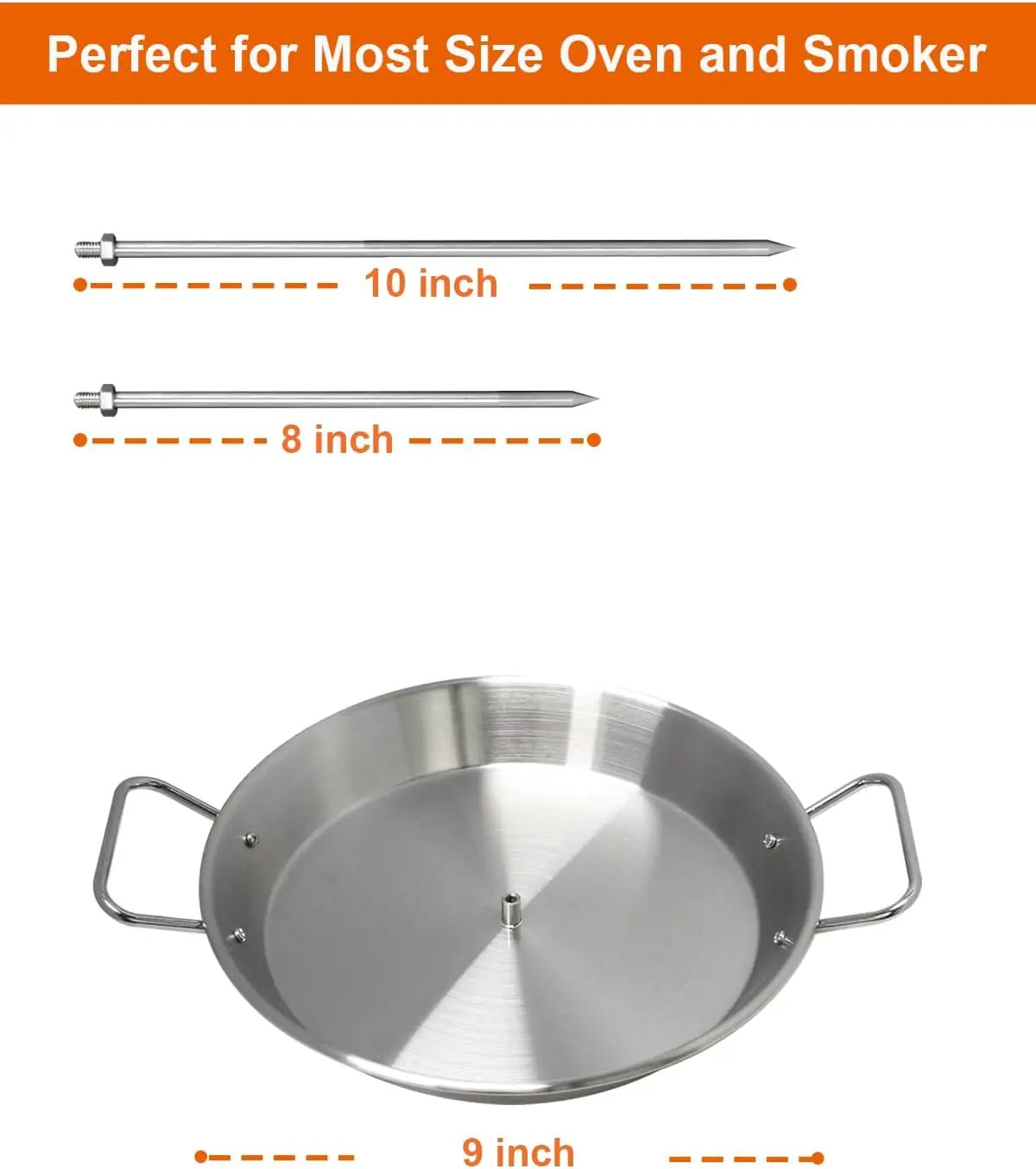 BBQ Vertical Skewer Pan Gyro Spit Shawarma Skewer Stand for oven, Al Pastor Skewer for Grill, El Pastor Hack for Tacos Al Pastor Chicken, Brazilian, Stainless Steel, with 8",10" stick by GreenHaven Gardens