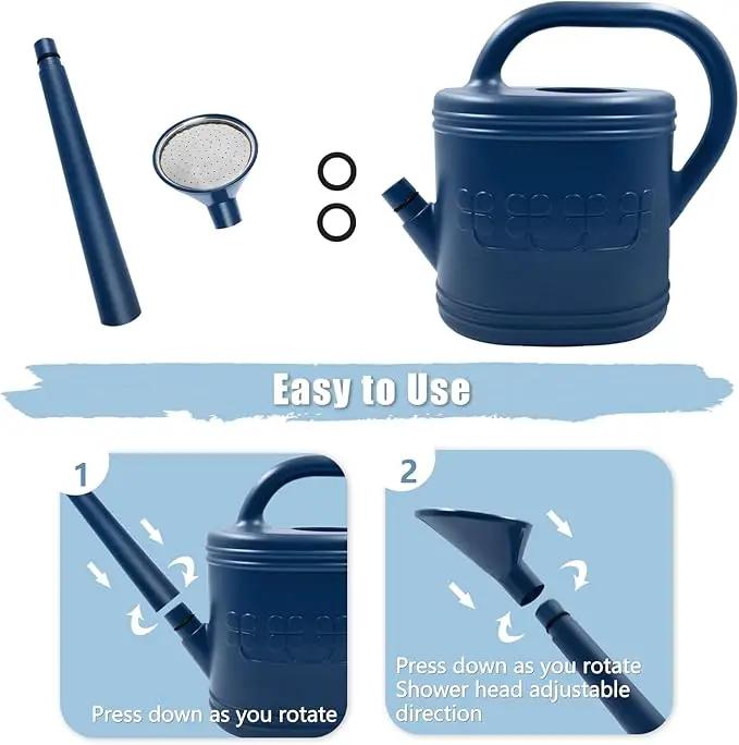 2 Gallon Watering Can, Outdoor Watering Can for Plants, Garden Water Can with Removable Long Spout and Stainless Steel Sprinkler Head, Large Water Can for Greenhouse (Dark Blue, 2 Gallon) by GreenHaven Gardens