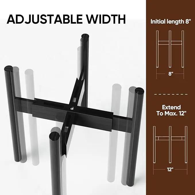 MUDEELA Adjustable Plant Stand Indoor, Bamboo Plant Stand 8 to 12 Inches, Single Floor Plant Stand for Indoor Plants, Bamboo Black Planter Stand for Indoor Plants, Pot Plant Not Included by GreenHaven Gardens