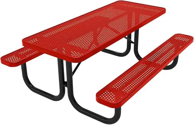 Coated Outdoor Furniture Heavy-Duty Portable Outdoor Picnic Table, Thermoplastic Coated Punched Steel Commercial-Grade Patio Dining Furniture Made in America (6ft Rectangular, Red) by GreenHaven Gardens