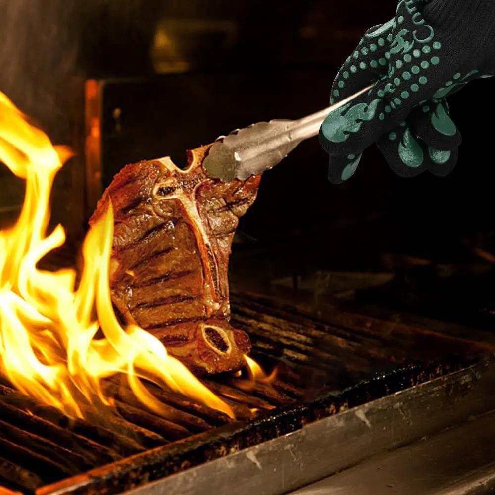 Comsmart BBQ Gloves, 1472°F Heat Resistant Grilling Gloves Silicone Non-Slip Oven Gloves Long Kitchen Gloves for Barbecue, Cooking, Baking, Short, Green by GreenHaven Gardens