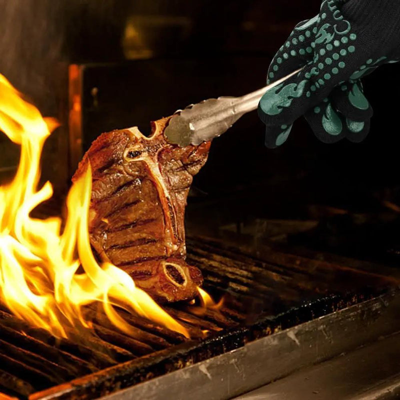 Comsmart BBQ Gloves, 1472°F Heat Resistant Grilling Gloves Silicone Non-Slip Oven Gloves Long Kitchen Gloves for Barbecue, Cooking, Baking, Short, Green by GreenHaven Gardens