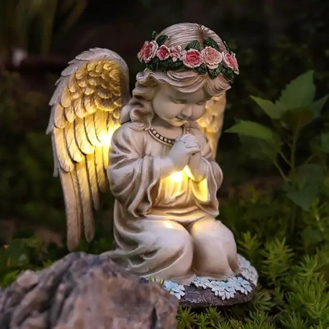 Garden Statues for Outside, 3 LED Solar Praying Angel Figurines Decorative Light, Waterproof Resin Fairy Statue Solar Light for Patio Balcony Yard Lawn Ornament Gifts for Mom (PrayAngel) by GreenHaven Gardens