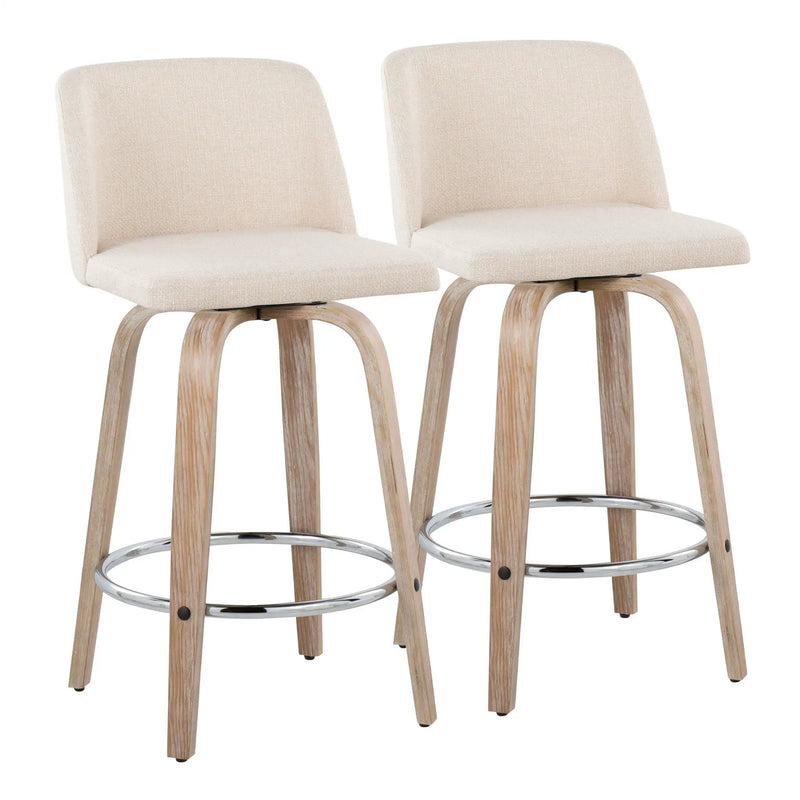 Toriano - Contemporary Fixed Height Counter Stool With Swivel & Round Footrest Modern Design (Set of 2) by HouseOfZazla