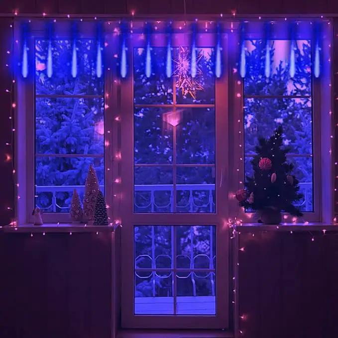 Christmas Lights, 16 Inch/40cm Meteor Shower Lights, Xmas Decorations for Outside Yard Party, LED Icicle Christmas Light Outdoor for Tree Porch House Holiday, UL Plug, Blue by GreenHaven Gardens