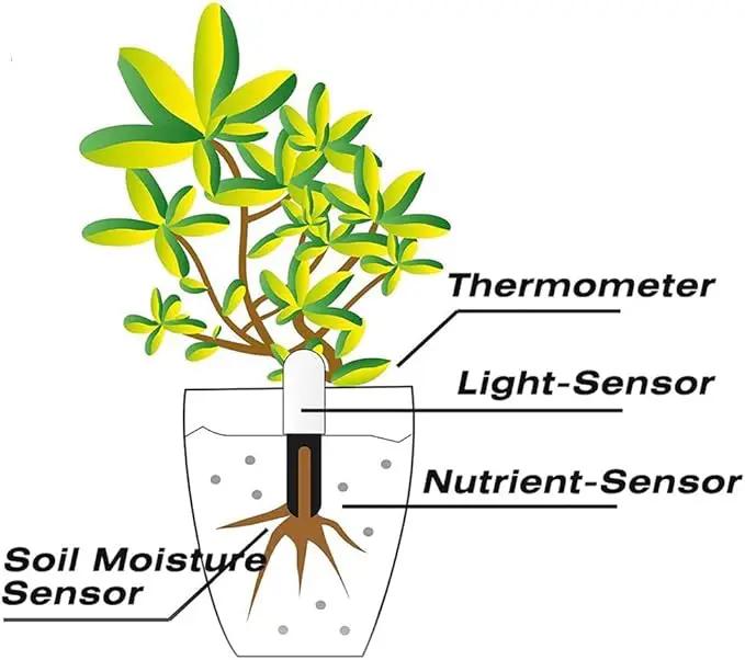 Soil Moisture Meter 4 in 1,Plant Water Monitor,Automatically detect Moisture/Temperature/Light/Fertility,Can Connect to Mobile Phone via Bluetooth,Hygrometer Sensor for Indoor Plants (1pc) by GreenHaven Gardens