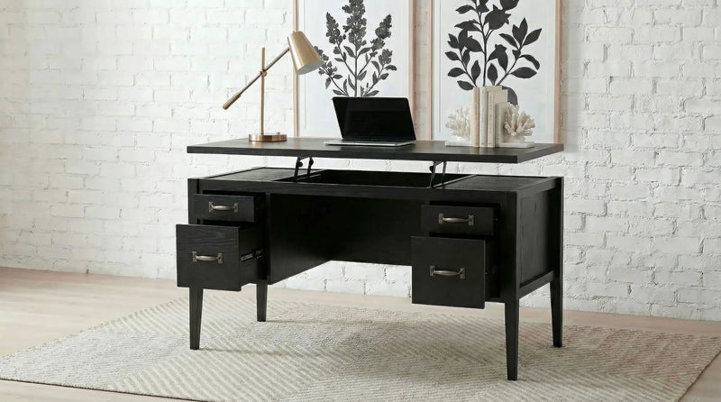 Graham 54-inch 4-drawer Double Pedestal Lift Top Computer Desk Black by Unique Piece Furniture