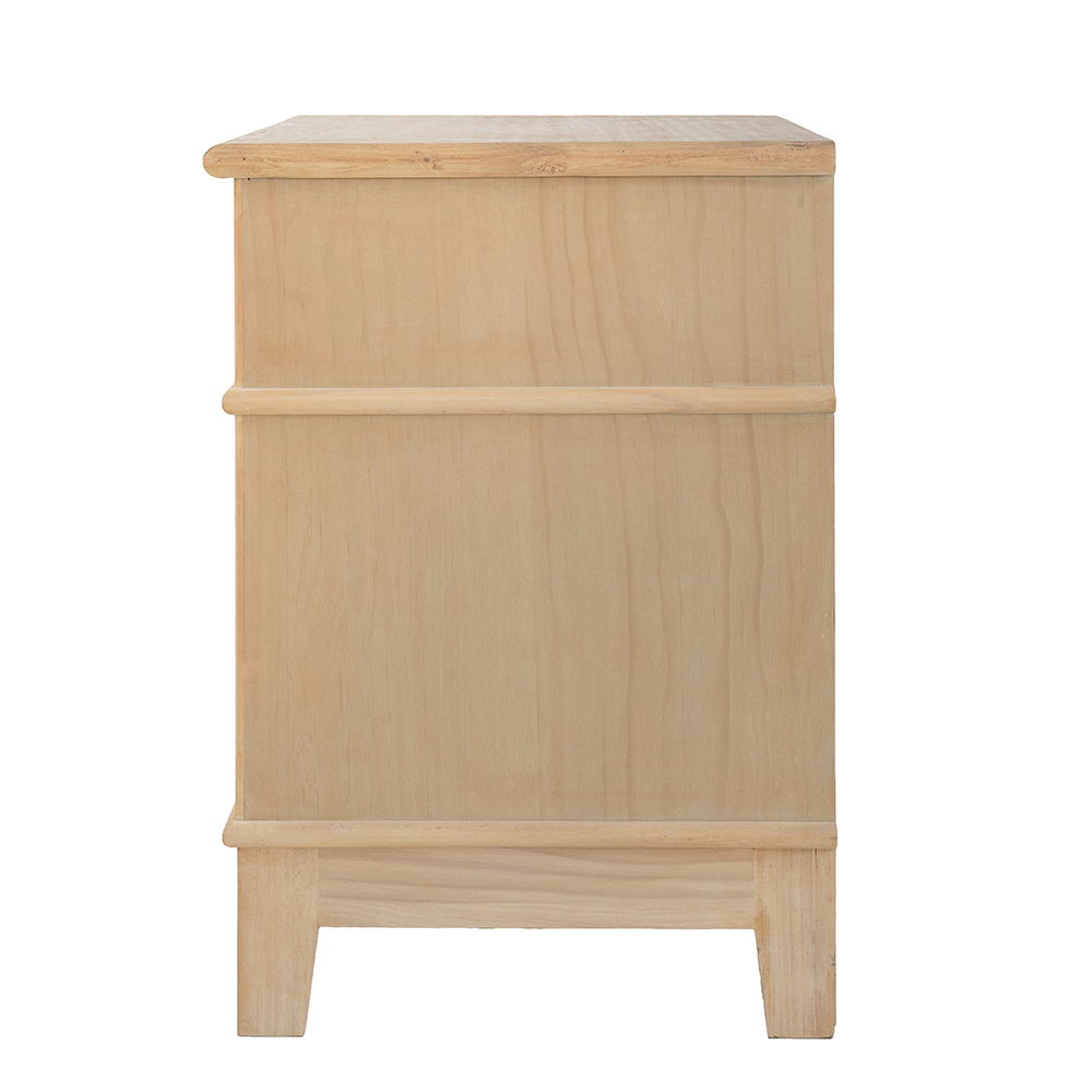 Brown Bedside Table with Rattan-Accented Drawers - 27.5" W x 18" D x 26" H, photo 7 of 11