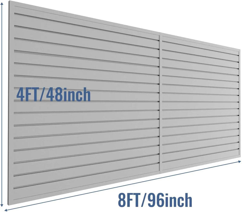 Slatwall Panel Garage Organizer PVC Slatwall Heavy Duty Wall Mounted Rack, Interlocking Slat Wall Panels for Tool Organization Peg Board(Grey 4 x 8 ft) by GreenHaven Gardens
