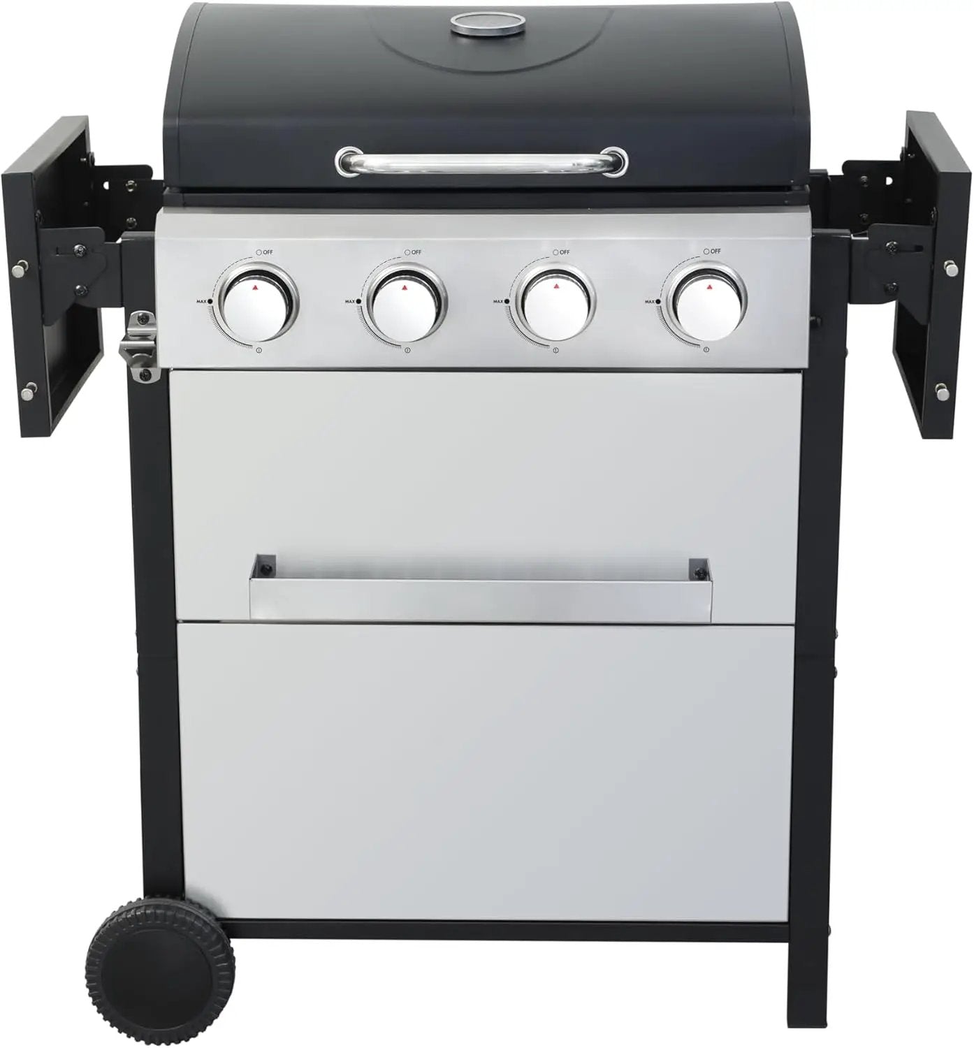 4-Burner Propane Gas BBQ Grill, 34,200 BTU Output, Wire Enamel Cooking Grates, Foldable Side Table and Hanging Basket, Stainless Steel Grill for Outdoor Cooking by GreenHaven Gardens