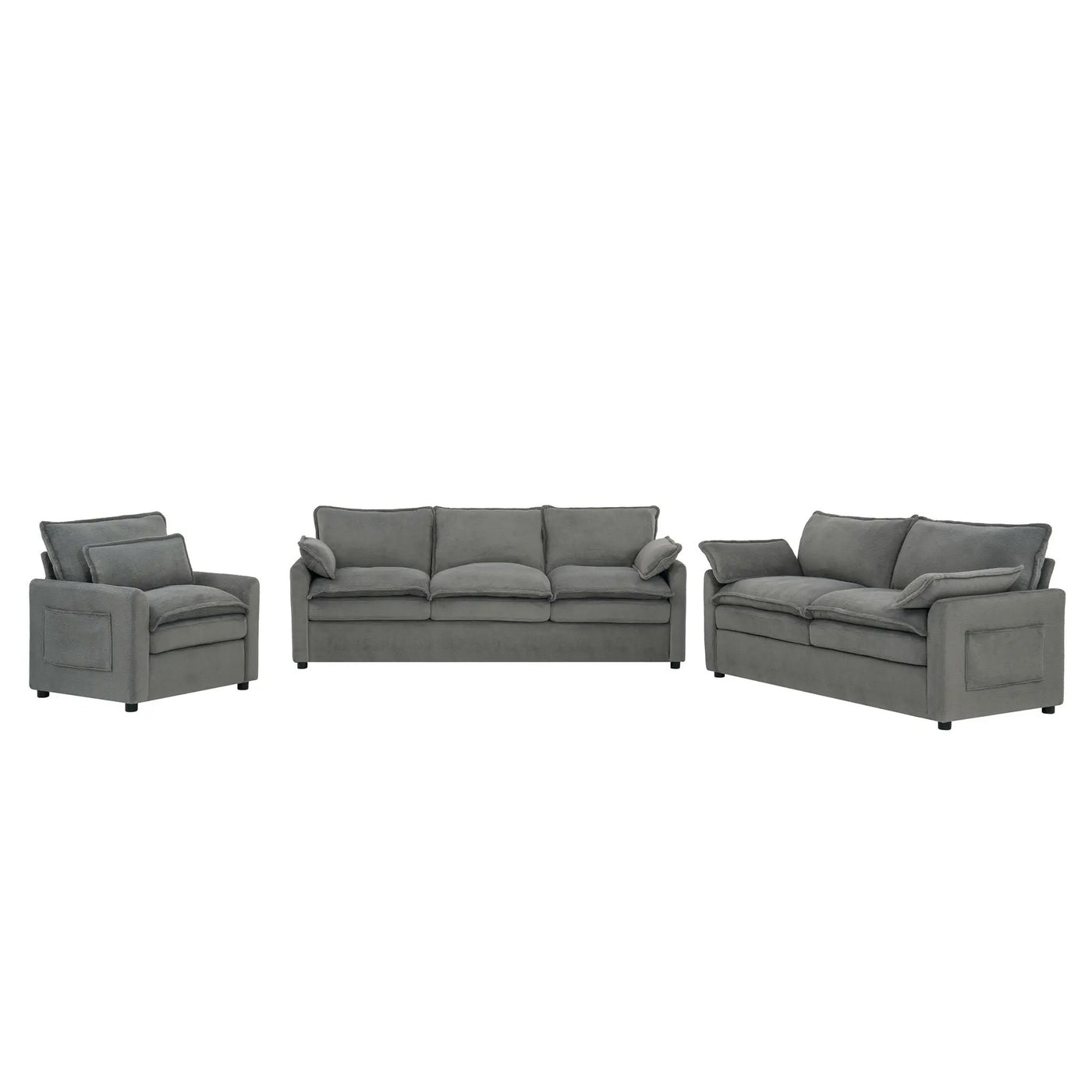 Modern Sofa Set With Double Layer Cushion And Side Storage Pockets by HouseOfZazla