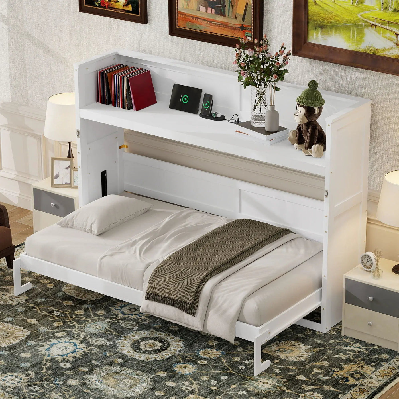 Murphy Bed With Desk, LED Light And USB Charging Station by Unique Piece Furniture