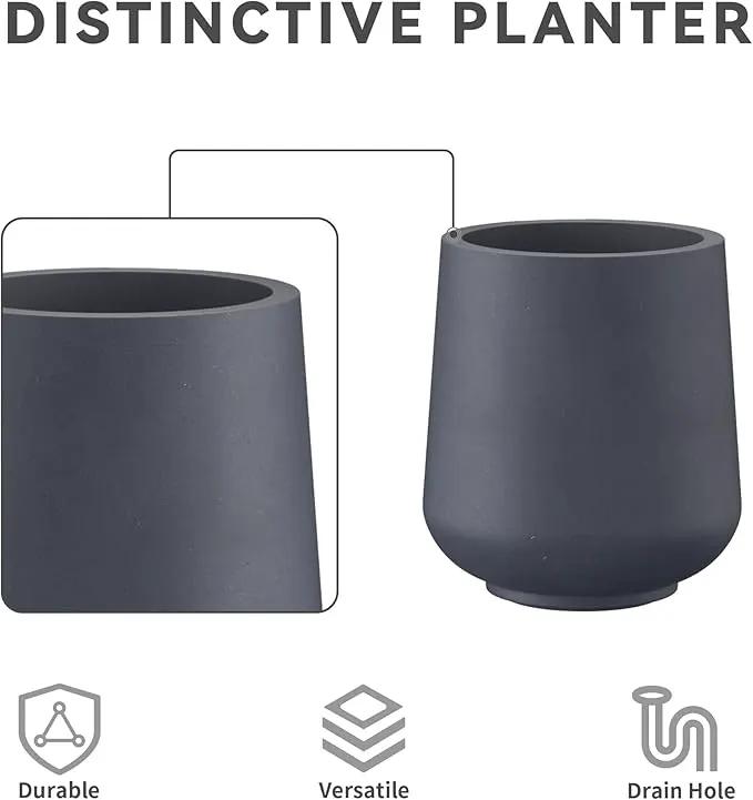 Kante 15.3"+11.6"+8.2" Dia Round Concrete Planter, Large Outdoor Indoor Planter Pots Containers with Drainage Holes and Rubber Plug for Home Garden Patio, Charcoal by GreenHaven Gardens