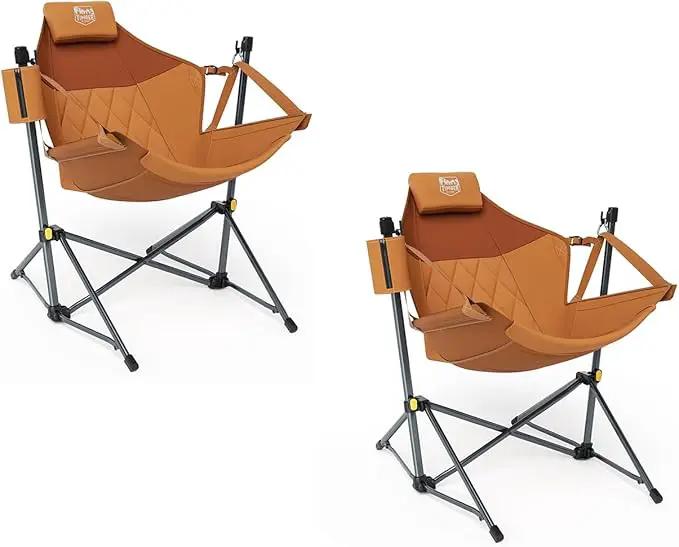 TIMBER RIDGE Hammock Camping Chair with Adjustable Backrest, Heavy Duty Folding Hammock Chair Supports 300lbs, Portable Hammock Chair for Camping, Travelling and Patio, Orange 2 Pack by GreenHaven Gardens