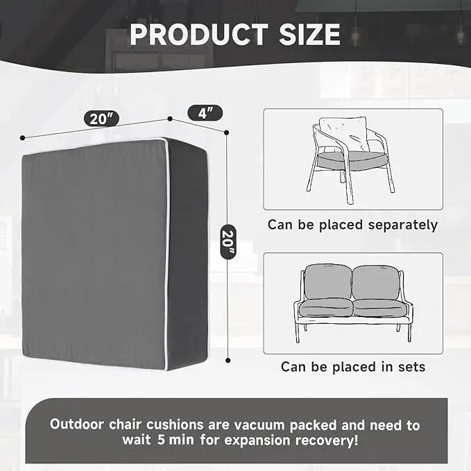 PNP FKJP 2 Pack Outdoor Chair Cushion 20" X 20" X 4", Waterproof Outdoor Seat Cushions with Non-Skid Ties,Dark Gray (Cushion + Cover) by GreenHaven Gardens