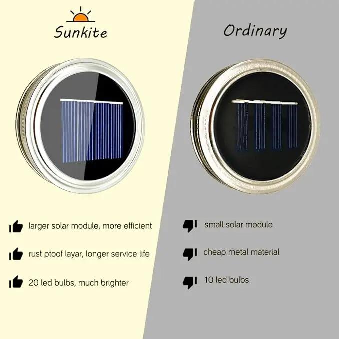 Solar Mason Jar Lights [Updated], 8 Pack 20 LED Waterproof Fairy Firefly Jar Lids String Lights with Hangers(NO JARS), Patio Yard Garden Wedding Decoration - Warm White