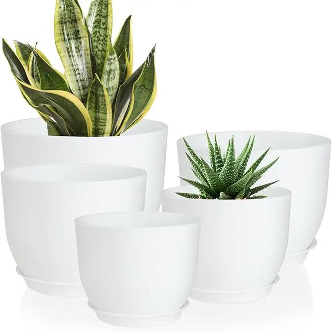 Plant Pots 10/9/8/7.5/7 inch Flower Pots with Multi Mesh Drainage Holes, Planters for Indoor Outdoor Garden Plants and Flowers. (White) by GreenHaven Gardens