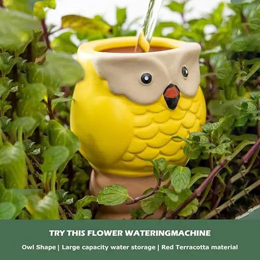 4 Pack Terracotta Watering Spikes, Vacation Self-Watering Planters Devices - Continuous Moisture with Slow Release Watering System - Perfect for Indoor Outdoor Plants (Owl Shape) by GreenHaven Gardens